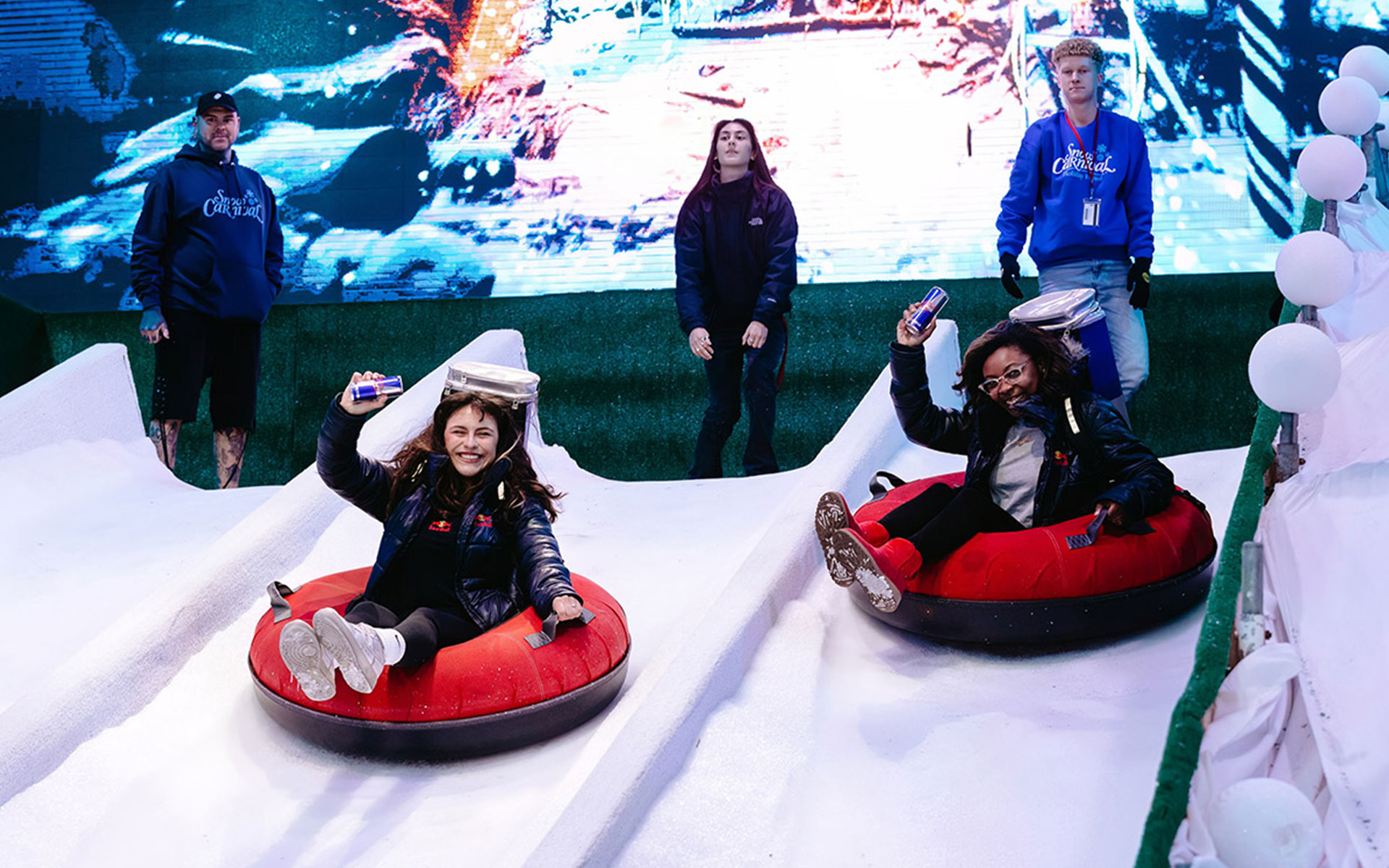 Ski slope area designed for indoor snow parks and ski resorts, providing a dedicated space for skiing and winter sports activities.