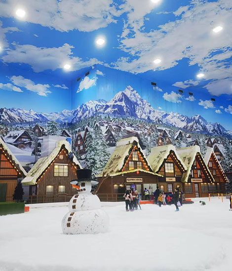 Trans Snow World Indonesia indoor snow park featuring Focusun artificial snowmaking technology and year-round snow attractions.