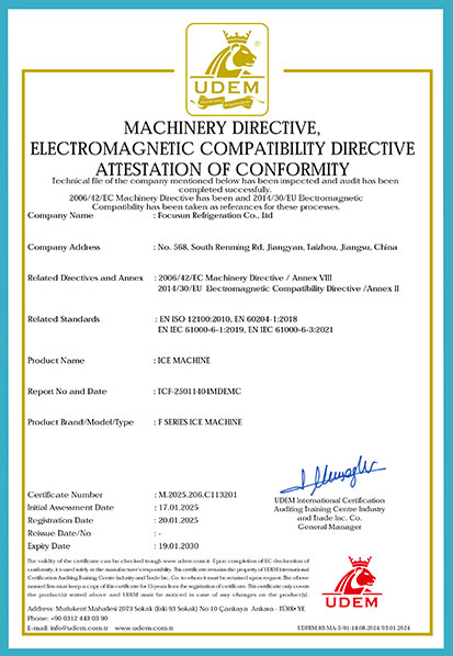 Focusun snowmaking equipment CE attestation of conformity – Machinery Directive and EMC Directive