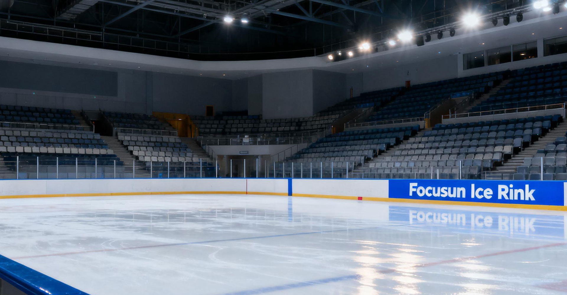 Fixed ice rink featuring a professional refrigeration system for year-round skating, sports, and commercial venues.