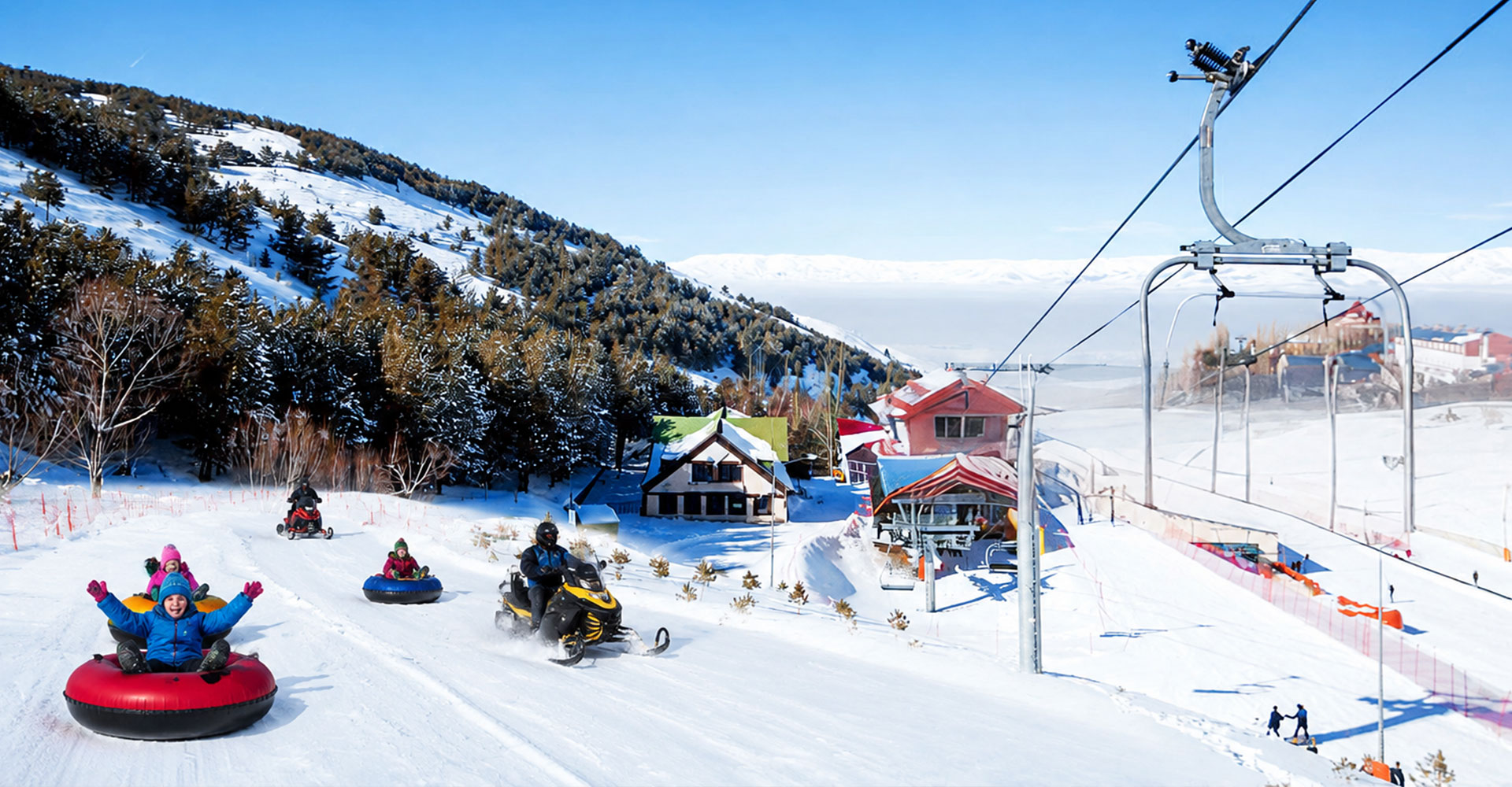 Outdoor snow theme park with artificial snow landscapes, immersive winter attractions, and customized snow entertainment solutions.