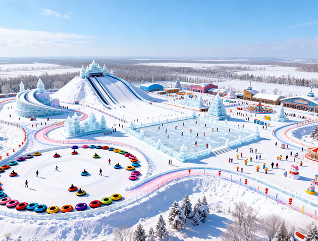 Ice and snow park design by Focusun integrating snow attractions, ice features, recreational facilities, and themed landscapes.