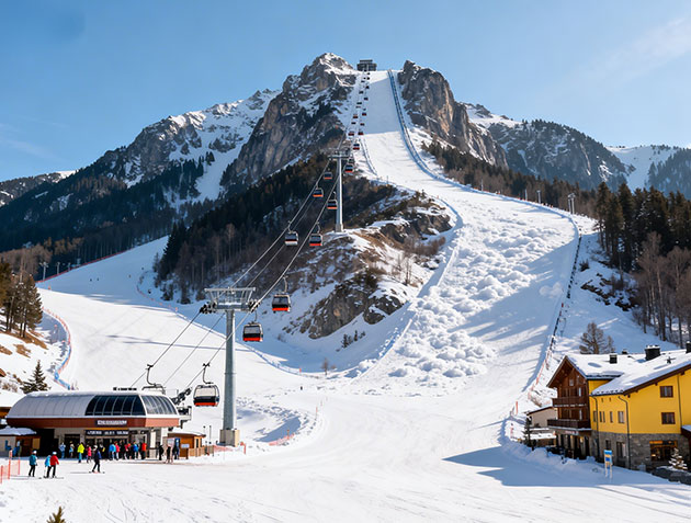 Focusun ski resort master plan integrating ski slopes, snowmaking infrastructure, resort facilities, and visitor circulation.