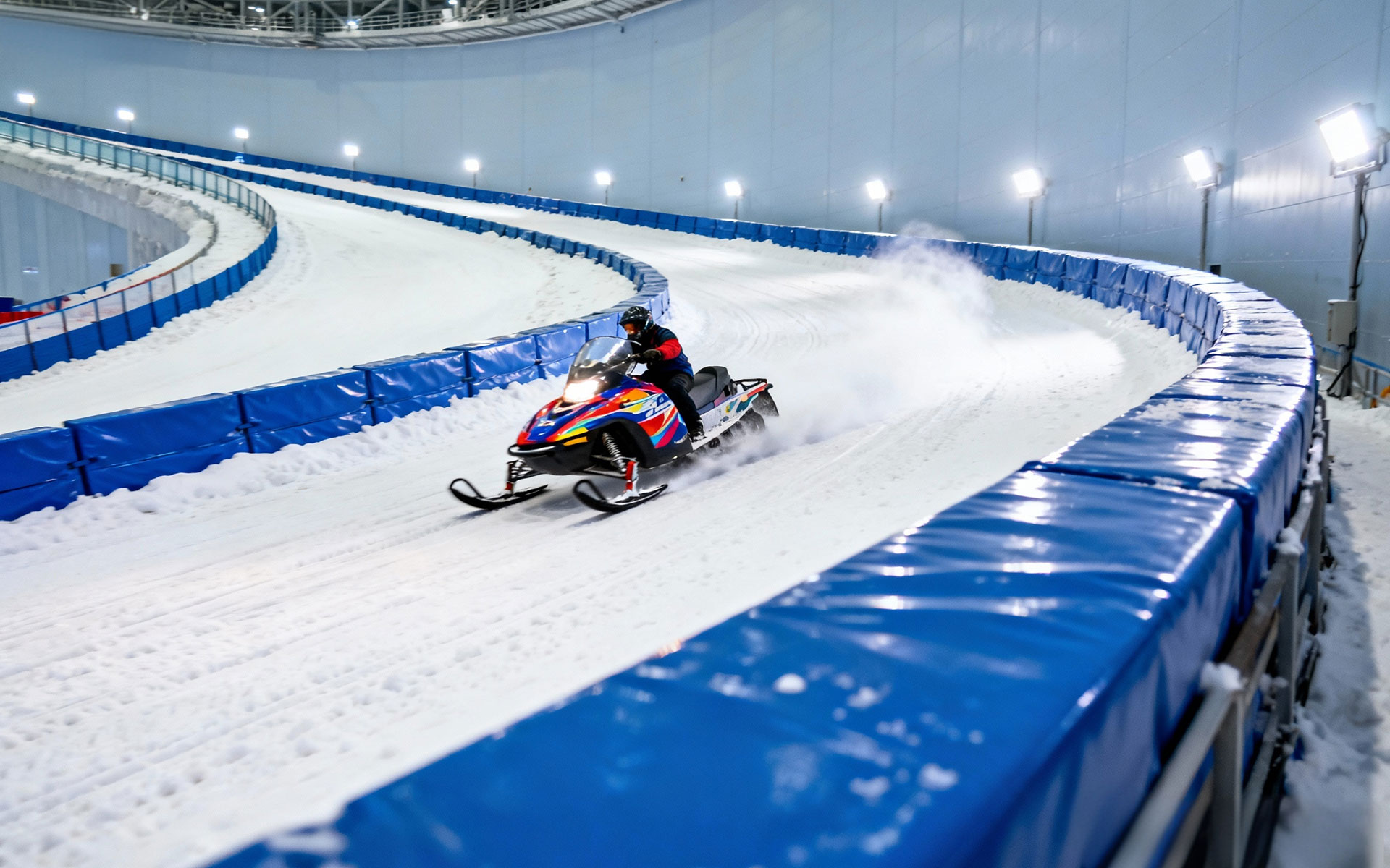 Snowmobile attraction for outdoor snow parks, offering exciting winter recreation and snow adventure experiences.